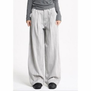 Clotth Womens Pinstripe Pleated Pants - Mid-rise Loose Straight Legs Fit with Pockets, Wide-Leg Streetwear Pants for Women & Men - 1 of 4