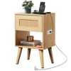 GALAXHERO Rattan Nightstand with Charger Station, Small Drawer Storage Shelf Mid-Century Side Table for Bedroom, Compact Size - 2 of 4
