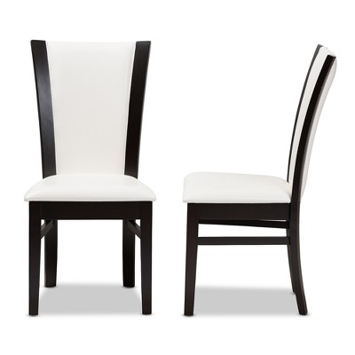 Adley White Faux Leather and Dark Brown Wood Parsons Side Chair Set