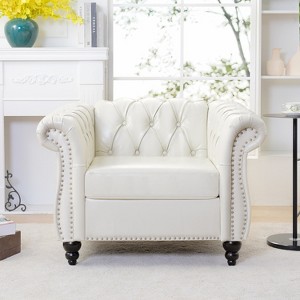 Classic Chesterfield PU Leather Armchair, Tufted Accent Chair Club Chair with Rolled Arms & Nailhead Trim – ModernLuxe - 1 of 4