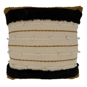 Saro Lifestyle Embroidered Stripe Pillow - Down Filled, 20" Square, Gold - 1 of 3