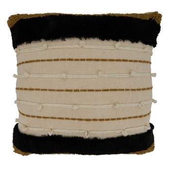 Saro Lifestyle Embroidered Stripe Pillow - Down Filled, 20" Square, Gold