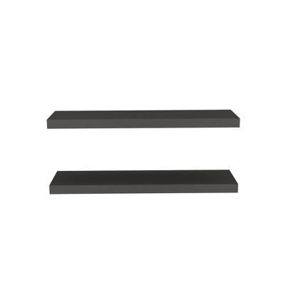 HomeRoots 32" Set Of Two Dark Gray Wood Wall Mounted Floating Shelf