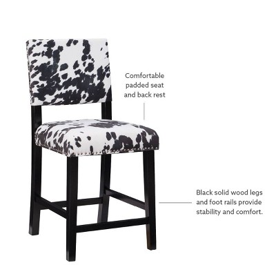 Clayton 24" Black Leather and Wood Swivel Counter Stool