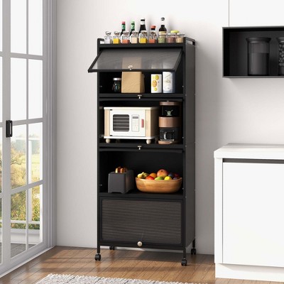 Black Metal 5-Tier Kitchen Baker's Rack with Flip-up Doors