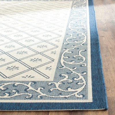 Natural and Blue Synthetic Flat Woven Indoor/Outdoor Area Rug