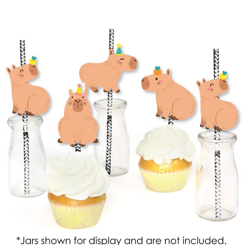 Big Dot of Happiness Capy Birthday - Paper Straw Decor - Capybara Party Striped Decorative Straws - Set of 24, 5 of 7