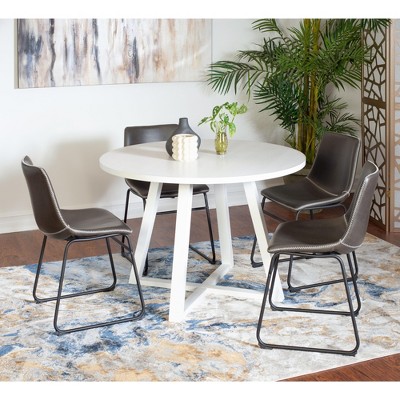 NicBex Round Dining Room Table Set for 4 Morden Dining Room Table with 4 Faux Leather Chairs and Trestle Base for Dining Room