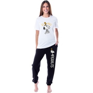 Peanuts Womens' Snoopy Woodstock All Smiles Sleep Jogger Pajama Set Multicolored - 1 of 4