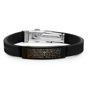 Steeltime Men's black rubber bracelet with stainless steel black ip padre nuestro prayer accent - 1 of 4
