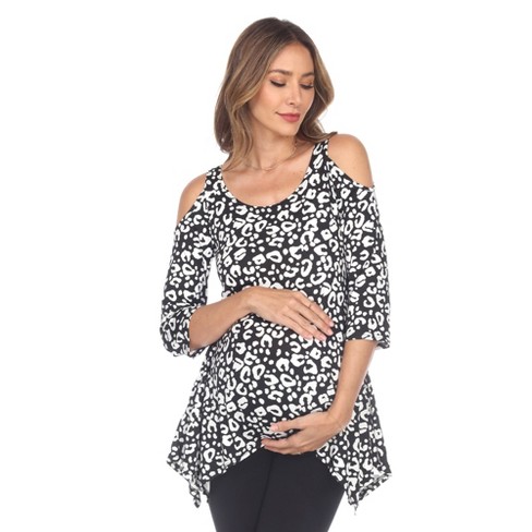 Maternity Leopard Cold Shoulder Tunic Top Black 1x -white Mark : Target
