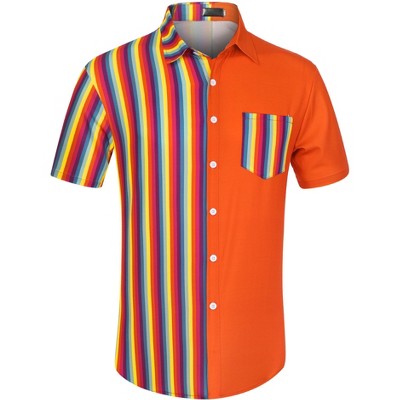 Lars Amadeus Men's Summer Striped Patchwork Short Sleeves Button Down Hawaiian Shirt