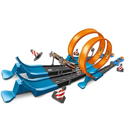 Ruvalino Baby and Toddler Learning Toys DIY Catapult Racing Track Set with Loops and Mini Cars for Indoor Play, , 19.29"*14.96"*1.96"