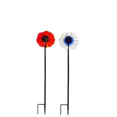 Evergreen Flag  Beautiful Red Art Glass Flower Garden Stake - 6 x 6 x 22 Inches Homegoods and Decorations for Every Space