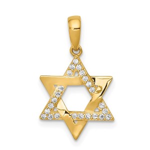 Black Bow Jewelry 14k Yellow Gold Polished CZ Star of David Pendant, 13mm (1/2 Inch) - 1 of 4