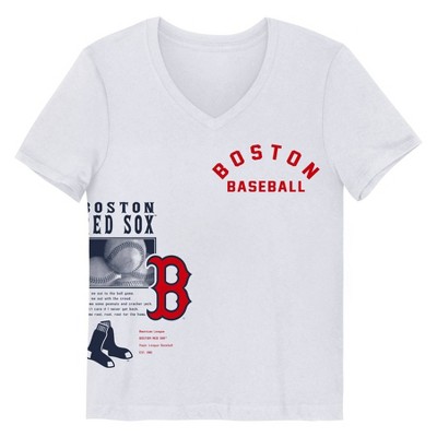 MLB Boston Red Sox Girls' White V-Neck T-Shirt