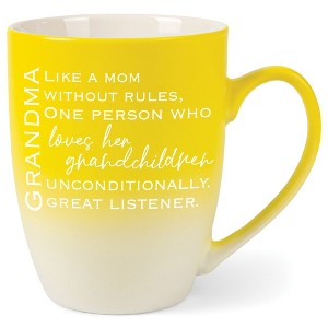 Gradndma: Like A Mom Without Rules, Person Who Loves Two Toned Matte Yellow White 12 ounce Ceramic Stoneware Coffee Cup Mug - 1 of 4