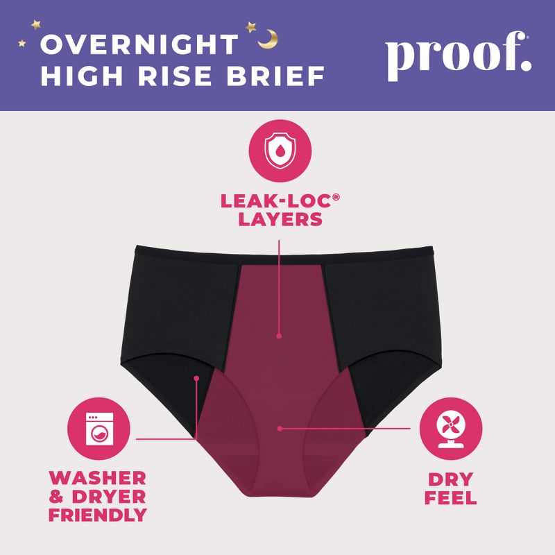  Proof Underwear Overnight High Rise Briefs - Black, 5 of 11