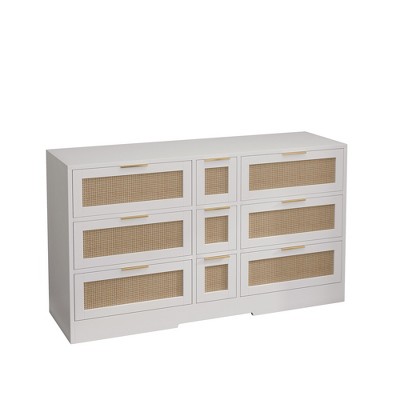 Vynxaria Natural/White Rattan Decorative Storage Cabinet with 9 Drawers