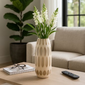 Decorative Glass Vase with Chiseled Accent for Living Room Decor - Elegant Vase Perfect for Offfice Styling, Tabletop, and Home Decor - 16", Green - 1 of 4