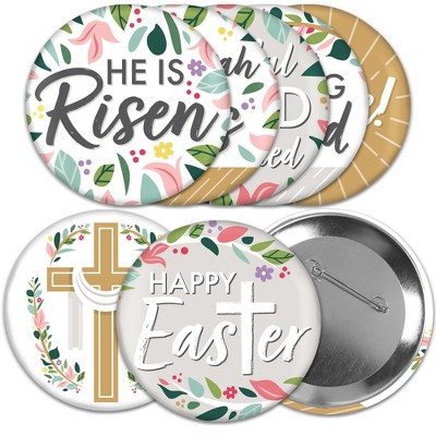Big Dot of Happiness Religious Easter - 3 inch Christian Holiday Party Badge - Pinback Buttons - Set of 8