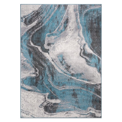 World Rug Gallery Distressed Modern Abstract Area Rug - Blue 5' x 7