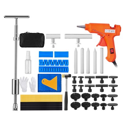 VEVOR 52 PCS Dent Removal Kit, Paintless Dent Repair Kit with 2-in-1 Slide Hammer with Stainless Steel Grooves, Short Puller Lines, Orange