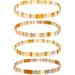 4-Pack Tila Flat Beaded Stretch Bracelets for Women, Handmade Miyuki Glass Stack Beads for Festive Holiday Accessories - 1 of 4