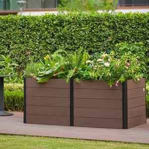 Elevated Wood Look Garden Bed for Patio, Deep Root Planter Box - 1 of 4