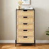 5 Drawer Dresser, Natural Rattan Chest of Drawer with Solid Metal Legs, Farmhouse Tall Dresser with Wood Top, Modern Storage Cabinet for Bedroom - 2 of 4