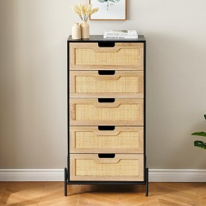 coucheta 5 Drawers Dresser for Bedroom,Rattan Chest of Dressers,Modern Dresser Chest,Rattan Dresser for Bedroom,Closet Dressers Chest of Drawer - 1 of 4