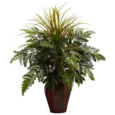 Nearly Natural Mixed Grass & Fern with Decorative Planter