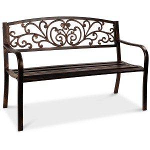 Best Choice Products Outdoor Steel Bench Garden Patio Porch Furniture w/ Floral Design Backrest - 1 of 4