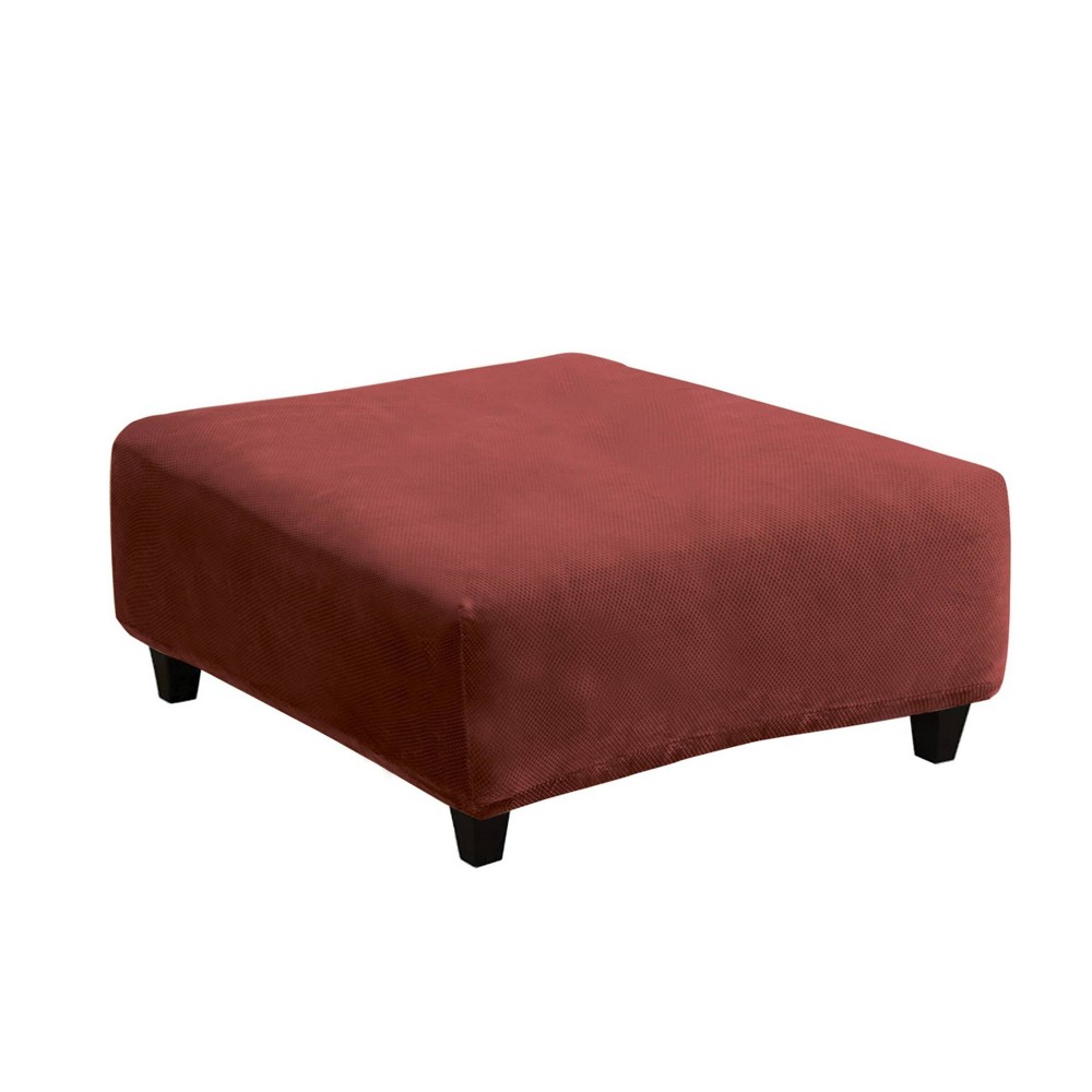 Stretch Pique Large Ottoman Slipcover Garnet - Sure Fit: Elastic-Fit, Machine Washable, Indoor Use