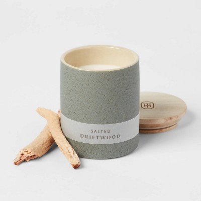 6oz Matte Textured Ceramic Wooden Wick Candle Gray/Salted Driftwood - Threshold&#8482;