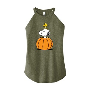 Women's - Peanuts - Snoopy Woodstock Pumpkin Graphic High Neck Tank - 1 of 4