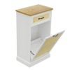Modern White Rattan Tilt-Out Trash Cabinet, Large, Kitchen, Hidden Trash Can Storage with Drawer - 3 of 4