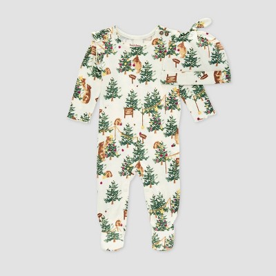 Burt's Bees Baby® Girls' Beary Merry Footed Jumpsuit & Knot Top Hat - 3-6M
