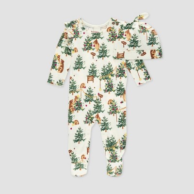 Image of Burt's Bees Baby® Girls' Beary Merry Footed Jumpsuit & Knot Top Hat - 0-3M