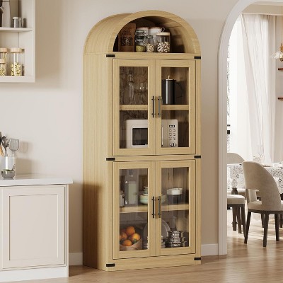Arched Bookshelf with Doors Farmhouse Bookcase 15.83in Depth Display Storage Shelves 71.4in Tall Wooden Display Cabinet Rounded Bookcases