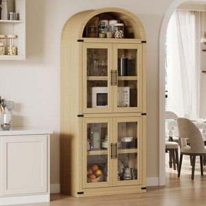 Arched Bookshelf with Doors Farmhouse Bookcase 15.83in Depth Display Storage Shelves 71.4in Tall Wooden Display Cabinet Rounded Bookcases - 1 of 4