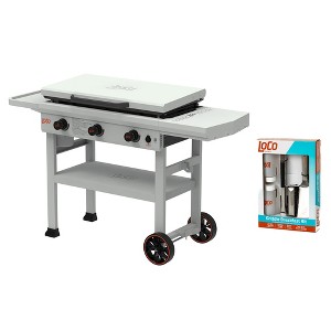 Loco Cookers 36 Inch 3-Burner Classic SmartTemp Outdoor Flat Top Propane Gas Grill and 5 Piece Griddle Breakfast Cooking Accessory Kit w/Bacon Press - 1 of 4