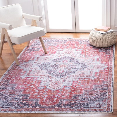 Rust and Ivory 8' x 10' Washable Viscose Area Rug
