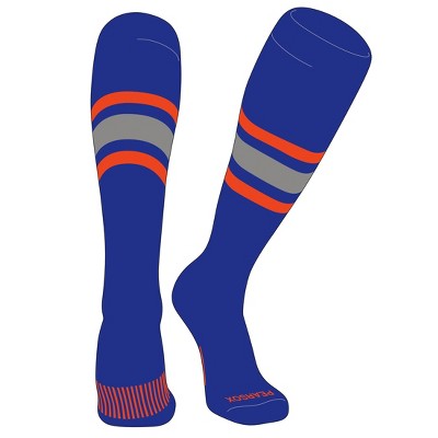 PEAR SOX Striped OTC Baseball, Softball, Football Socks (B) Royal, Orange, Silver