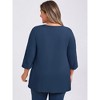 GRACE & GRANDEUR Women's Plus Size Split Neck 3/4 Sleeve Button Decor Pintuck Dressy Casual Blouses - 3 of 4