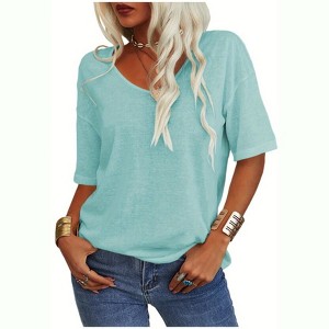 Imily Bela Women's Casual V Neck Half Sleeve Oversized T Shirt Solid Color Basic Top - 1 of 4