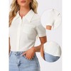 Allegra K Women's Short Sleeve Work Office Button Down Satin Shirt Elegant Collar Blouse - 2 of 4