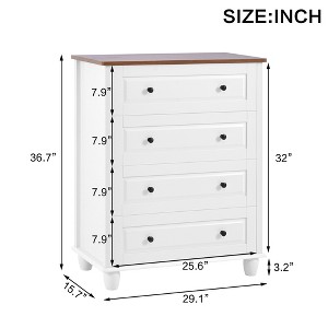 Gulches Modern 4-Drawer Tall Chest - Wood Storage Cabinet, Framed Paneling, Metal Handles, Solid Wood Legs, White - 1 of 4