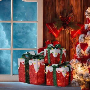 Karl Home 3PCS Lighted Red Gift Box Christmas Decoration - 1 of 4
