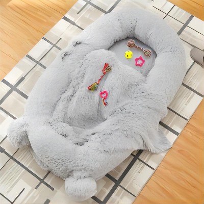 A Dog Bed Suitable for You and Your Pet, Featuring A Semi-Enclosed Plush Design for Naps, an Adorable Double-Ear Style, and Comes with A Pillow